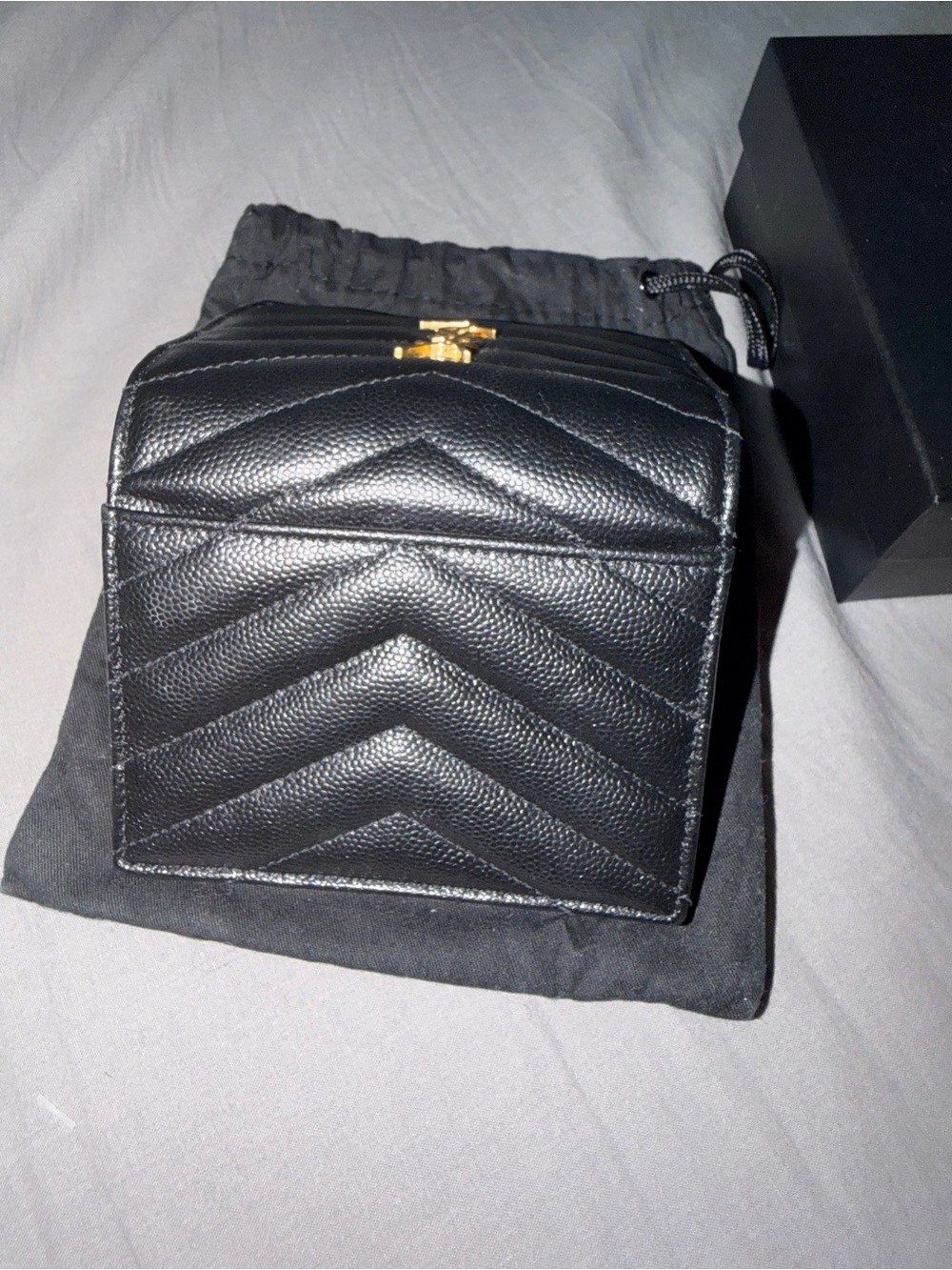 Saint Laurent Black Quilted Leather Card Holder with Gold YSL Emblem - Picture 3 of 3